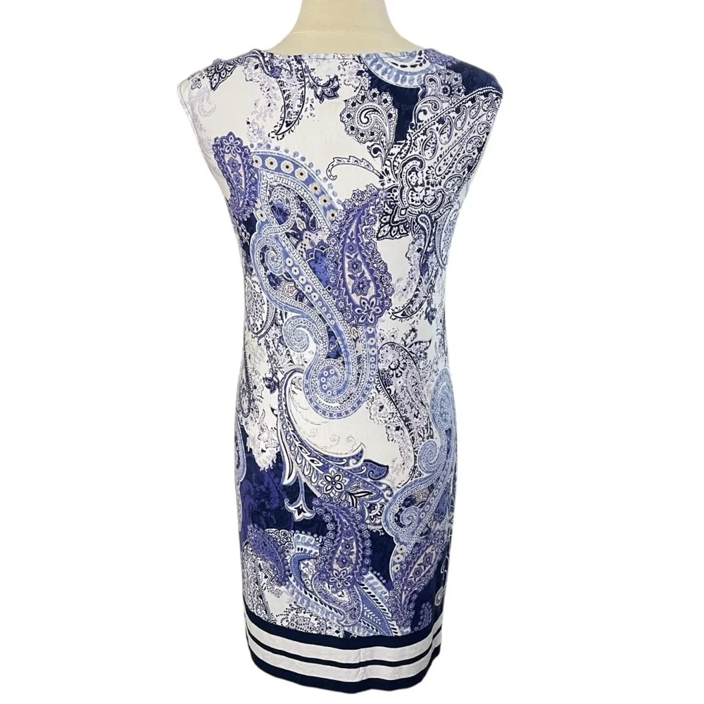 CHICO’S Lightweight Paisley Print Sleeveless Midi Sheath Dress, Small